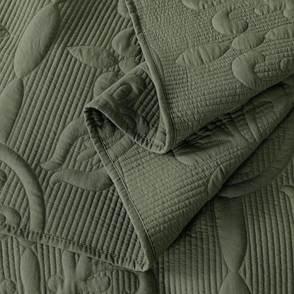 Damask Quilt California Cal King Size Bedding Sets 2 Pillow Shams, Oversized Boho Bedspread Lightweight Soft Farmhouse Vintage Coverlet Jacquard Pattern Bed Cover for All Season, 3 Pieces, Moss Green