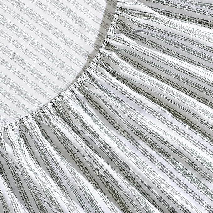 Nautica - Twin XL Bed Sheets, Lightweight Cotton Percale Bedding Set with Matching Pillowcase, Crisp & Cool, Dorm Essentials, Oeko-Tex Certified (Coleridge Stripe Green)
