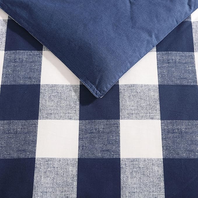 Eddie Bauer - Queen Comforter Set, Reversible Cotton Bedding with Matching Shams, Stylish Plaid Home Decor (Lakehouse Blue, Queen)