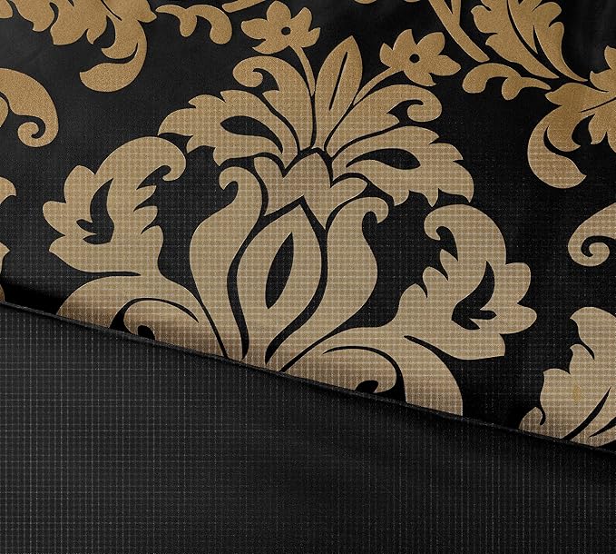 Chezmoi Collection Royale 7-Piece Jacquard Floral Comforter Set, Oversized Queen, Black/Gold