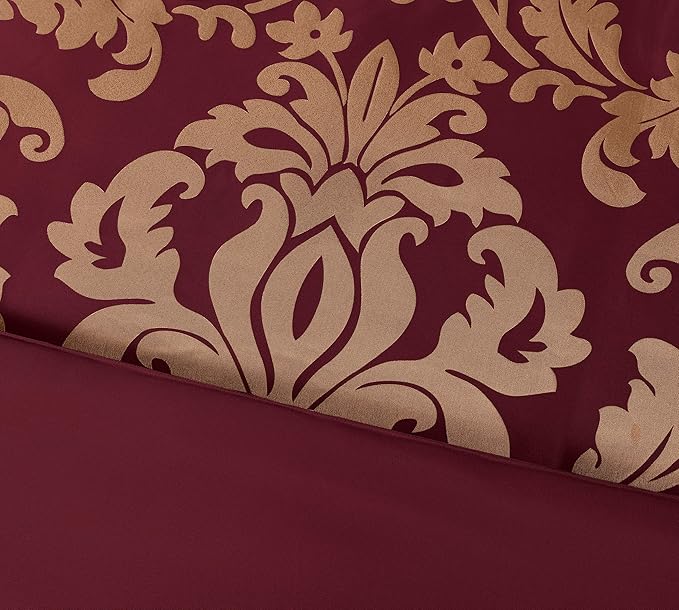Chezmoi Collection Royale 7-Piece Jacquard Floral Comforter Set, Oversized King, Maroon/Gold