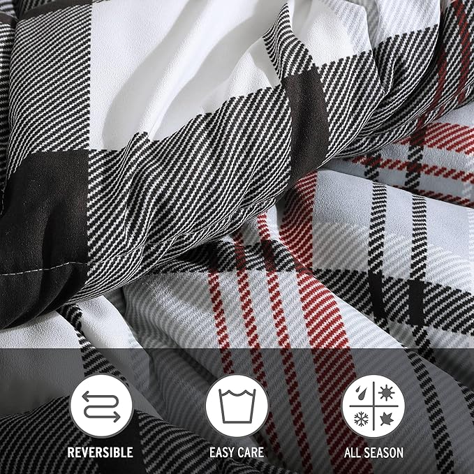 Eddie Bauer- King Comforter Set, Reversible Microsuede Bedding with Matching Sham(s), Casual Home Decor (Normandy Plaid Black, King)