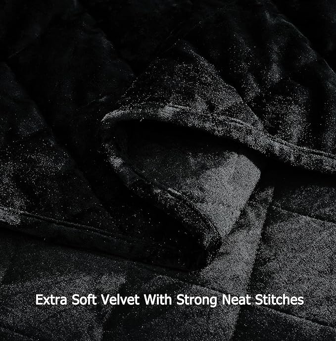 Chezmoi Collection Lux Black Velvet Quilt Queen Set, 3-Piece Lush Plush Distressed Velvet Bedding All Season Lightweight Comforter Brushed Microfiber Reverse with Diamond Stitch Quilting