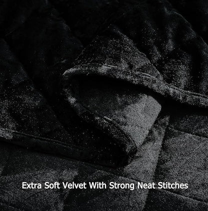 Chezmoi Collection Lux Black Velvet Quilt Queen Set, 3-Piece Lush Plush Distressed Velvet Bedding All Season Lightweight Comforter Brushed Microfiber Reverse with Diamond Stitch Quilting