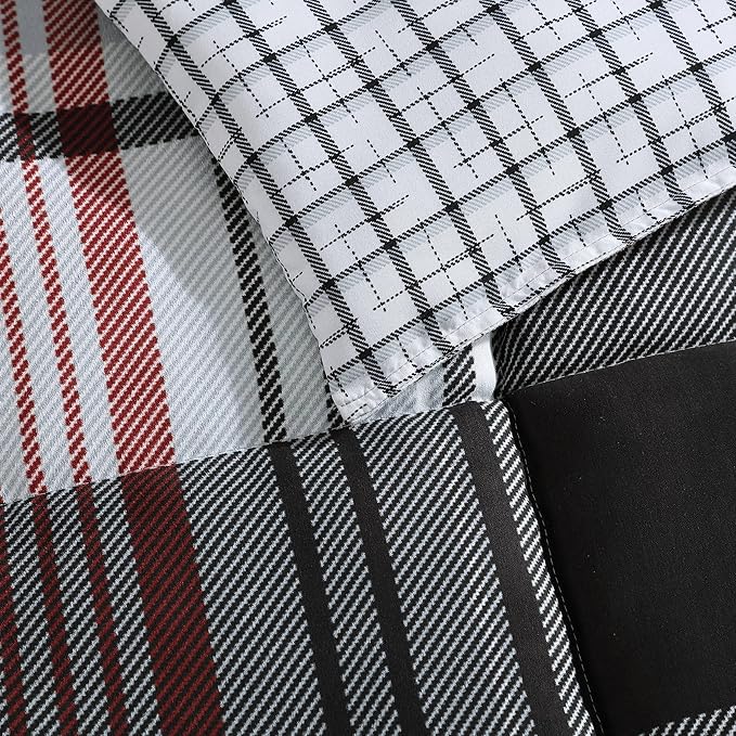 Eddie Bauer- King Comforter Set, Reversible Microsuede Bedding with Matching Sham(s), Casual Home Decor (Normandy Plaid Black, King)