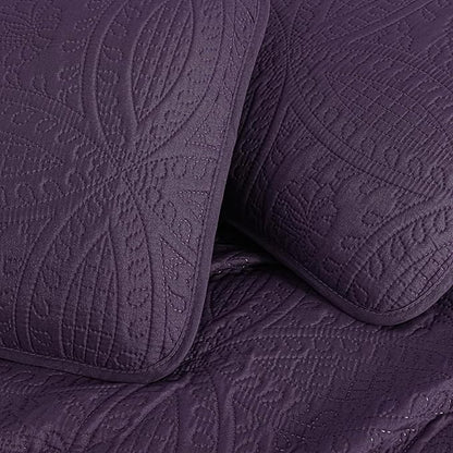 Chezmoi Collection Austin 3-piece Oversized Bedspread Coverlet Set (Queen, Purple) | Oversized, Lightweight, Fade Resistant