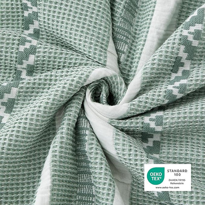 Bedsure Waffle Weave Duvet Cover King - 100% Cotton Boho Duvet Cover with 2 Pillowcases - Green Textured Comforter Cover with Zipper Closure (King, 104"x90")