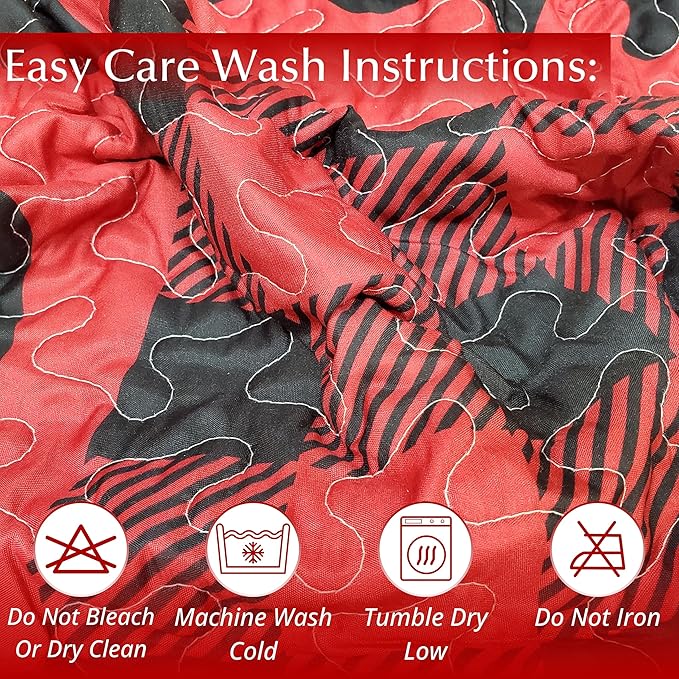 Virah Bella 2 Piece Twin Lodge Quilt Bedding Set - Buffalo Bear Plaid Red - Rustic Cabin Country Reversible Camping Comforter Set with Decorative Pillow Shams, Red/Black