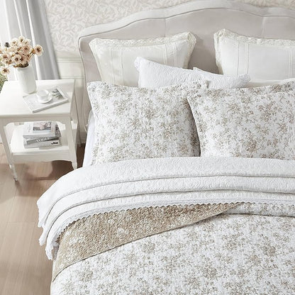 Laura Ashley - King Quilt Set, Reversible Floral Cotton Bedding with Matching Shams, Medium Weight for Year Round Use, Oek-Tex Certified (Walled Garden Brown)