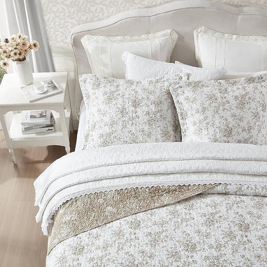 Laura Ashley - Twin Quilt Set, Reversible Floral Cotton Bedding with Matching Sham, Home Decor for All Seasons (Walled Garden Brown, Twin)