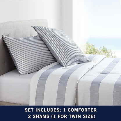 Nautica - King Comforter Set, Soft Yarn-Dyed Cotton Bedding, Medium Weight for Year Round Use, 3 Piece Bed Set with Matching Pillowcases (Fairwater Blue)