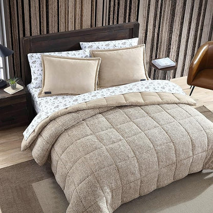 Eddie Bauer - Queen Comforter Set, Microsuede Bedding with Soft Sherpa Reverse, 3 Piece Bed Set with Matching Pillowcases (Sherwood Brown)