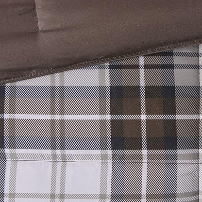Madison Park Essentials Parkston Plaid Comforter, Matching Sham, 3M Scotchguard Stain Release Cover, Hypoallergenic All Season Bedding-Set, Full/Queen, Brown, 3 Piece