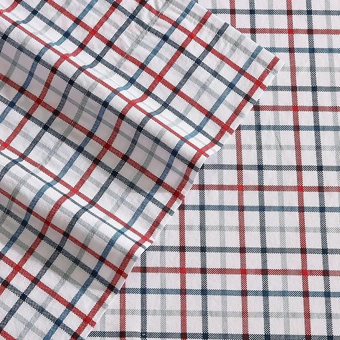 Nautica - King Sheet Set, Cotton Percale Bedding Set, Crisp & Cool, Lightweight & Breathable (Boating Tattersall Red, King)