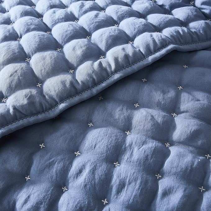 WDCOZY Blue Twin Size Quilt Bedding Sets with Pillow Sham, Lightweight Soft Bedspread Coverlet, Quilted Blanket Thin Comforter Bed Cover, All Season Summer Spring, 2 Pieces, 68x90 inches