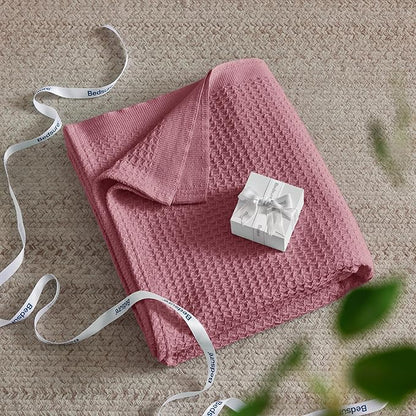 Bedsure Gentlesoft 100% Cotton Blanket Twin XL Size for College Dorm - Breathable and Soft for Spring Summer, Waffle Weave Twin Blanket for Bed, Dorm Room Essentials, Dusty Rose, 66x90 inches