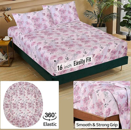 RUVANTI 100% Cotton Sheets – Twin Size Percale Bedding, Cooling & Breathable Floral Design, Durable with a Crisp, Soft & Comfortable Feel, 16" Deep Pocket, 3-Piece Set, Lilac Floral