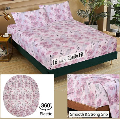 RUVANTI 100% Cotton Sheets – Twin XL Size Percale Bedding, Cooling & Breathable Floral Design, Durable with a Crisp, Soft & Comfortable Feel, 16" Deep Pocket, 3-Piece Set, Lilac Floral