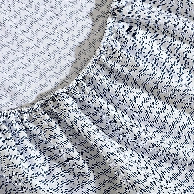 Nautica - Sheets, Cotton Percale Bedding Set with Matching Pillowcases, Crisp & Cool, Deep Pocket (Ikat Wave Blue, Full)