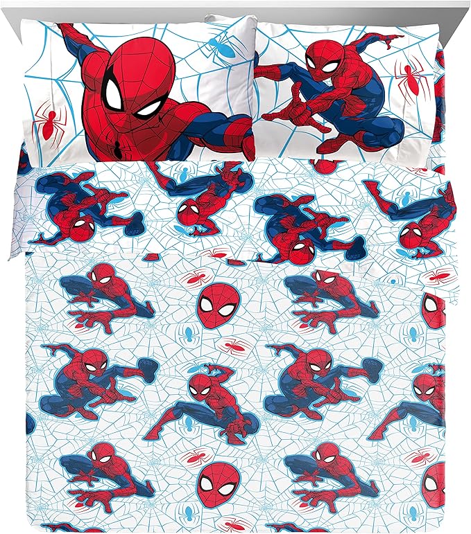 Jay Franco Marvel Spiderman Webtastic 7 Piece Queen Size Bed Set - Includes Reversible Comforter & Sheet Set - Super Soft Kids Bedding Fade Resistant Microfiber (Official Marvel Product)