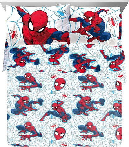 Jay Franco Marvel Spiderman Webtastic 7 Piece Queen Size Bed Set - Includes Reversible Comforter & Sheet Set - Super Soft Kids Bedding Fade Resistant Microfiber (Official Marvel Product)