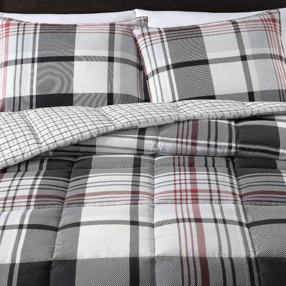 Eddie Bauer- Queen Comforter Set, Reversible Microsuede Bedding with Matching Sham(s), Casual Home Decor (Normandy Plaid Black, Queen)