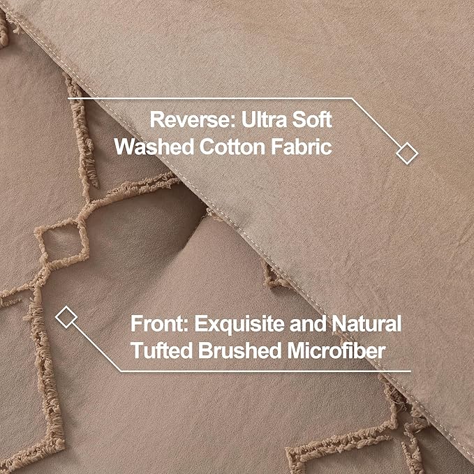 Andency Taupe Tufted Comforter Set Full(79x90Inch), 3 Pieces(1 Boho Comforter, 2 Pillowcases) Textured Farmhouse Bed, Soft Microfiber Down Alternative Geometric Bedding Set