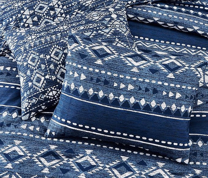 Geniospin Full Comforter Set - 7 Pieces Comforters Full Size, Fluffy Boho Bedding Sets for All Seasons, Bed in a Bag with Flat Sheet and Fitted Sheet, Pillowcase & Sham (Blue, 80''x90'')