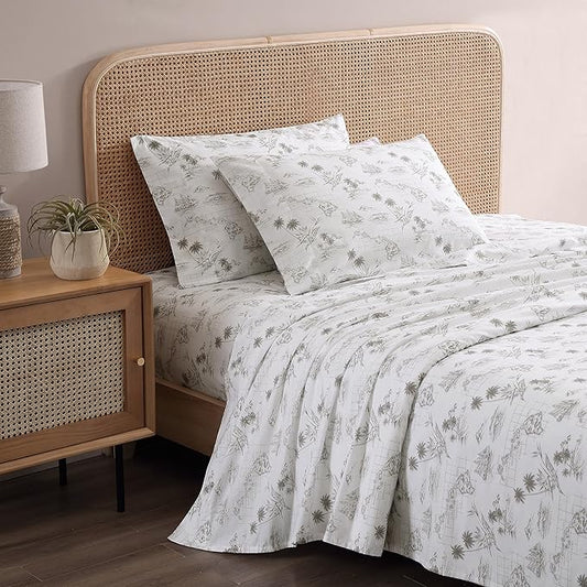 Tommy Bahama - King Sheets, Cotton Percale Bedding Set, Crisp & Cool, Stylish Bedding Set (Vintage Map Brown, King)