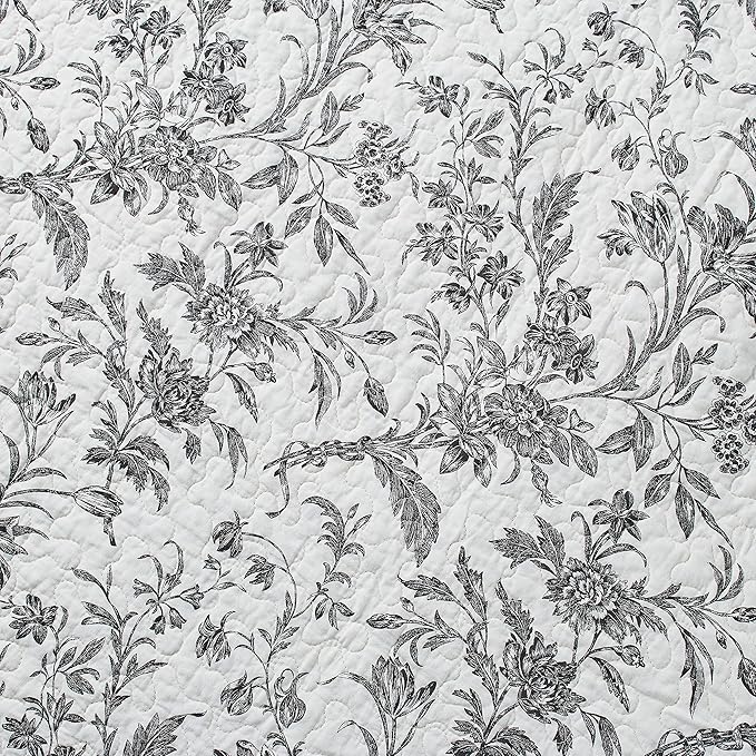 Laura Ashley - Twin Quilt Set, Soft Cotton Bedding with Reversible Design, Medium Weight for Year Round Use, 2 Piece Bed Set with Matching Pillowcase (Amberley Black/White)