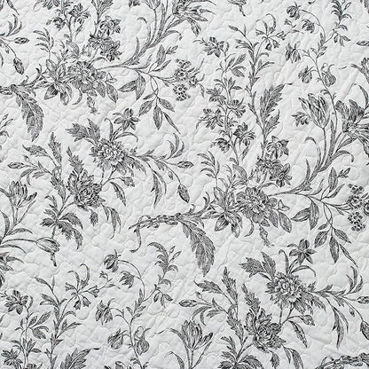Laura Ashley - Twin Quilt Set, Soft Cotton Bedding with Reversible Design, Medium Weight for Year Round Use, 2 Piece Bed Set with Matching Pillowcase (Amberley Black/White)