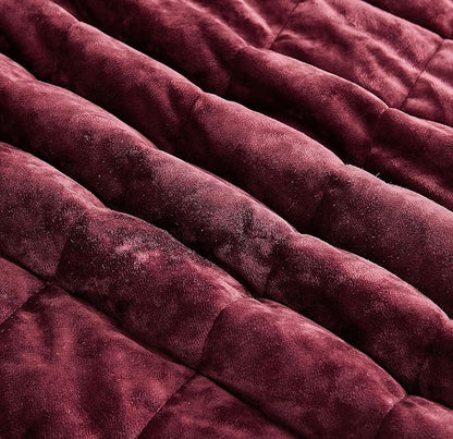 Chezmoi Collection Lux Burgundy Velvet Quilt King Set, 3-Piece Lush Plush Distressed Velvet Bedding All Season Lightweight Comforter Brushed Microfiber Reverse with Diamond Stitch Quilting