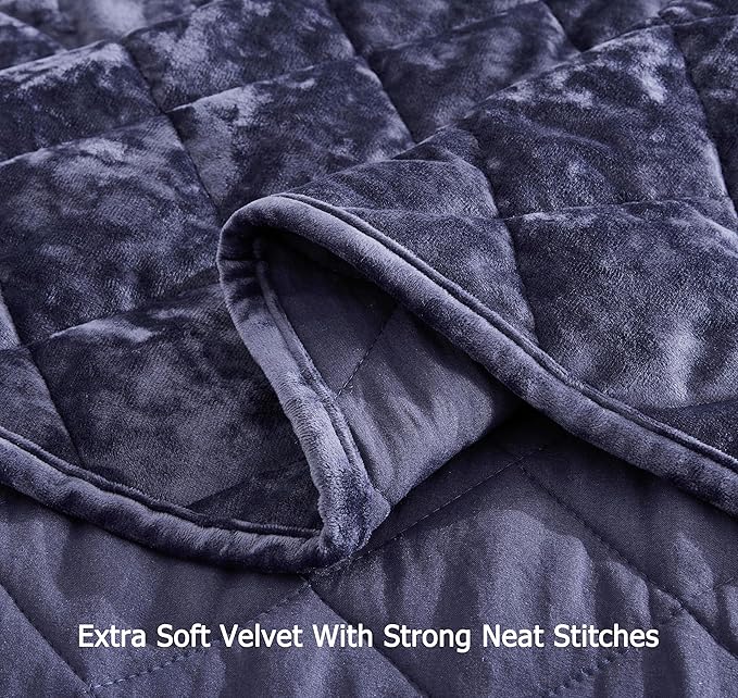 Chezmoi Collection Lux Purple Velvet Quilt King Set, 3-Piece Plush Distressed Velvet Bedding All Season Lightweight Comforter Brushed Microfiber Reverse with Diamond Stitch Quilting