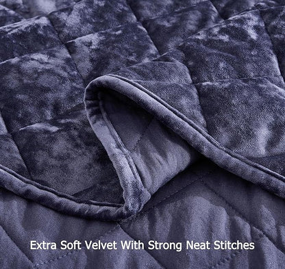 Chezmoi Collection Lux Purple Velvet Quilt King Set, 3-Piece Plush Distressed Velvet Bedding All Season Lightweight Comforter Brushed Microfiber Reverse with Diamond Stitch Quilting