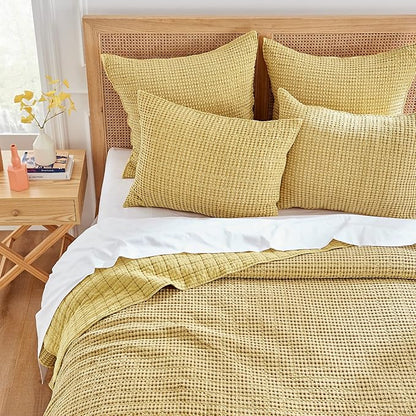 Levtex Home Mills Waffle Full/Queen Quilt Set (88x92in) with 2 Pillow Shams (26x20in) - Ochre - Cotton Waffle Full/Queen Size Quilt Bedding Set - Lightweight, Soft, Pre-Washed