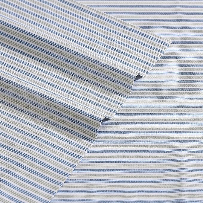 Eddie Bauer - Twin Sheets, Cotton Percale Bedding Set, Crisp & Cool Home Decor (Ticking Stripe Navy/Green, Twin)
