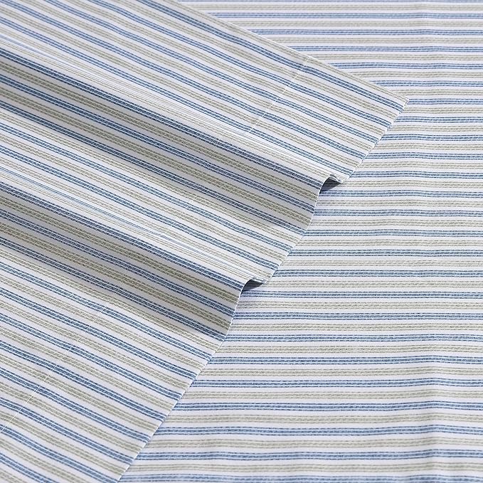 Eddie Bauer - Full Sheets, Cotton Percale Bedding Set, Crisp & Cool Home Decor (Ticking Stripe Navy/Green, Full)