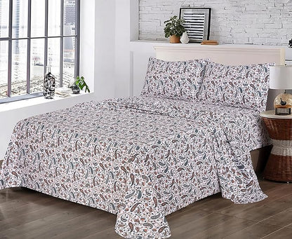 RUVANTI 100% Cotton Sheets – Split King Size Percale Bedding, Cooling & Breathable Floral Design, Durable with a Crisp, Soft & Comfortable Feel, 16" Deep Pocket, 5-Piece Set, Teal Paisley