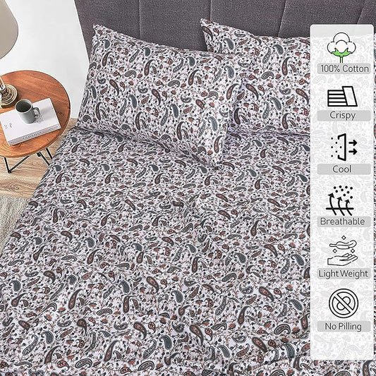 RUVANTI 100% Cotton Sheets – Split King Size Percale Bedding, Cooling & Breathable Floral Design, Durable with a Crisp, Soft & Comfortable Feel, 16" Deep Pocket, 5-Piece Set, Teal Paisley