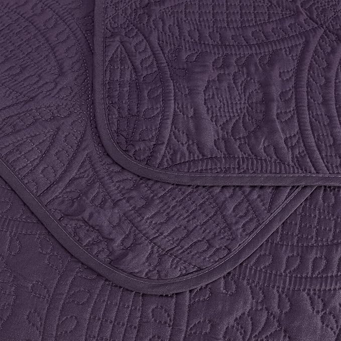 Chezmoi Collection Austin 3-piece Oversized Bedspread Coverlet Set (King, Purple) | Oversized, Lightweight, Fade Resistant