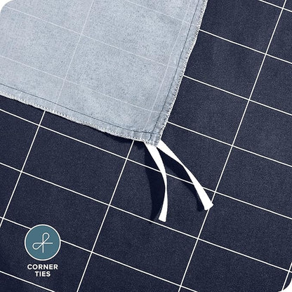 Bare Home Bedding Duvet Cover Extra Long Size - Premium 1800 Super Soft Collection - Lightweight - Soft Textured Bedding (Twin/Twin XL, Grid - Midnight Blue/White)