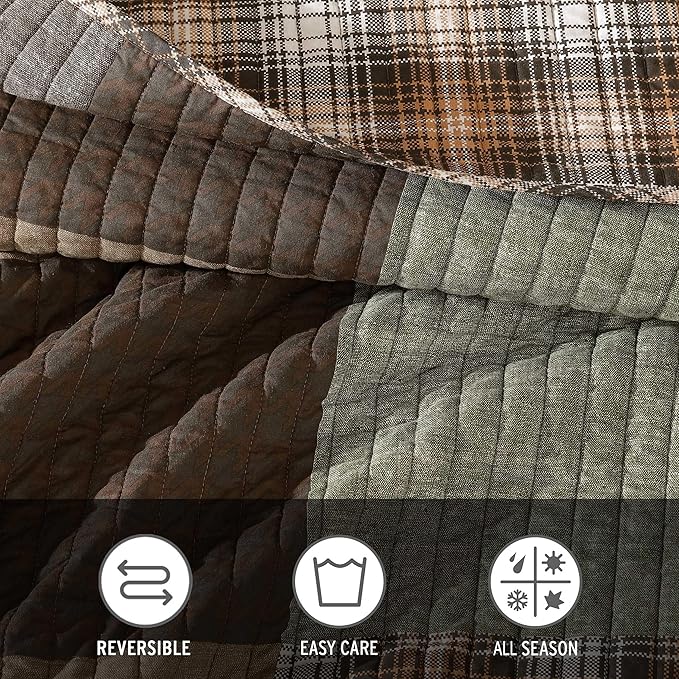 Eddie Bauer - King Quilt Set, Reversible Cotton Blend Bedding with Lightweight Feel, 3 Piece Bed Set with Matching Pillowcases (Classic Patchwork Green)