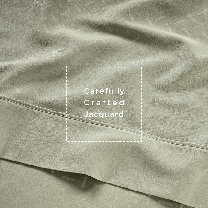 Threadmill Cotton Twin XL Sheet Set | 100% Cotton Sheets for Twin XL Size Bed | Damask Jacquard Sateen Twin XL Bed Sheets Set with 16” Deep Pocket | Soft Breathable 3 pc Cooling Sheet Set | Sage Green