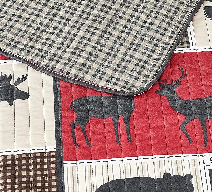 Virah Bella 3 Piece King Cabin Quilt Bedding Set - Lodge Life - Rustic Country Reversible Patchwork Comforter Set with Decorative Pillow Shams