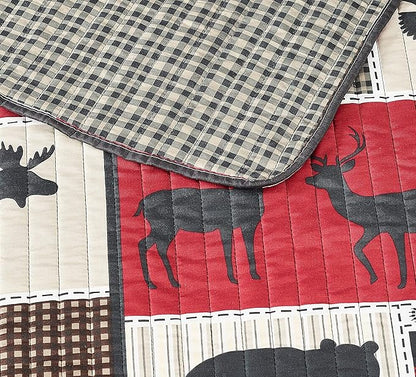 Virah Bella 3 Piece King Cabin Quilt Bedding Set - Lodge Life - Rustic Country Reversible Patchwork Comforter Set with Decorative Pillow Shams