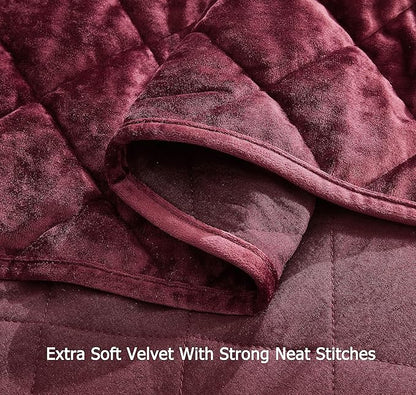 Chezmoi Collection Lux Burgundy Velvet Quilt King Set, 3-Piece Lush Plush Distressed Velvet Bedding All Season Lightweight Comforter Brushed Microfiber Reverse with Diamond Stitch Quilting