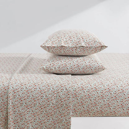 Laura Ashley - Full Sheets, Cotton Percale Bedding Set, Lightweight & Breathable Home Decor (Emogene Burnt Orange, Full)