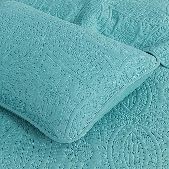 Chezmoi Collection Austin 3-piece Oversized Bedspread Coverlet Set (Queen, Turquoise) | Oversized, Lightweight, Fade Resistant