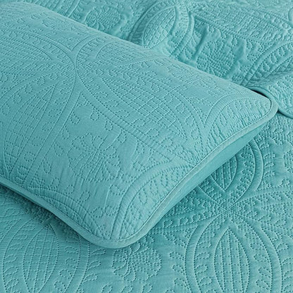 Chezmoi Collection Austin 3-piece Oversized Bedspread Coverlet Set (King, Turquoise) | Oversized, Lightweight, Fade Resistant