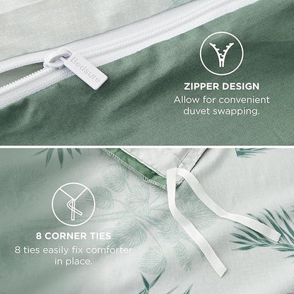 Bedsure Duvet Cover King Size - 100% Cotton Reversible Floral King Duvet Cover Set with Zipper Closure, 3 Pieces Soft & Breathable PureWoven Green Milieu Bedding Set with 2 Pillow Shams 20"x36"